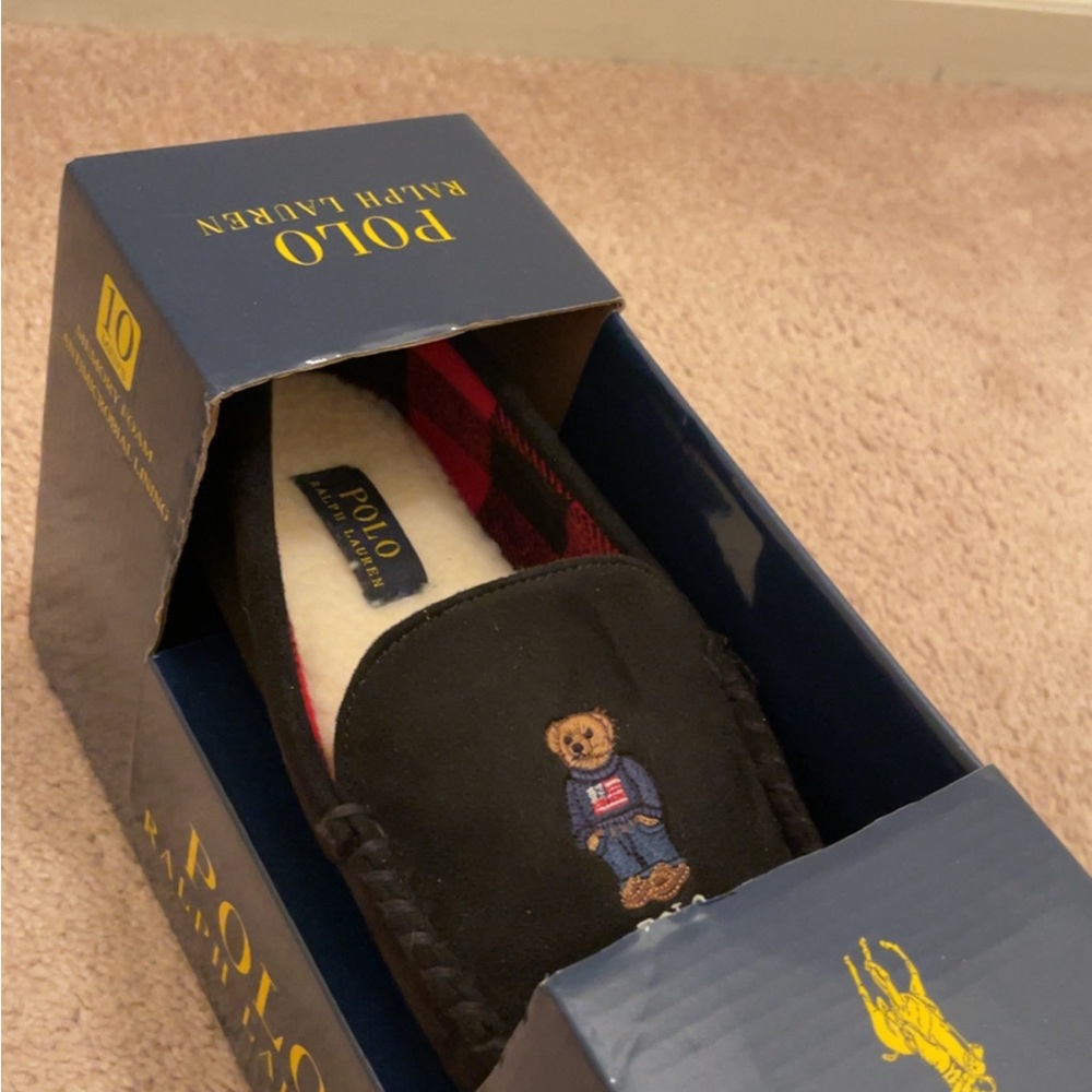 Polo by Ralph Lauren Black Loafers with Bear Embroidery